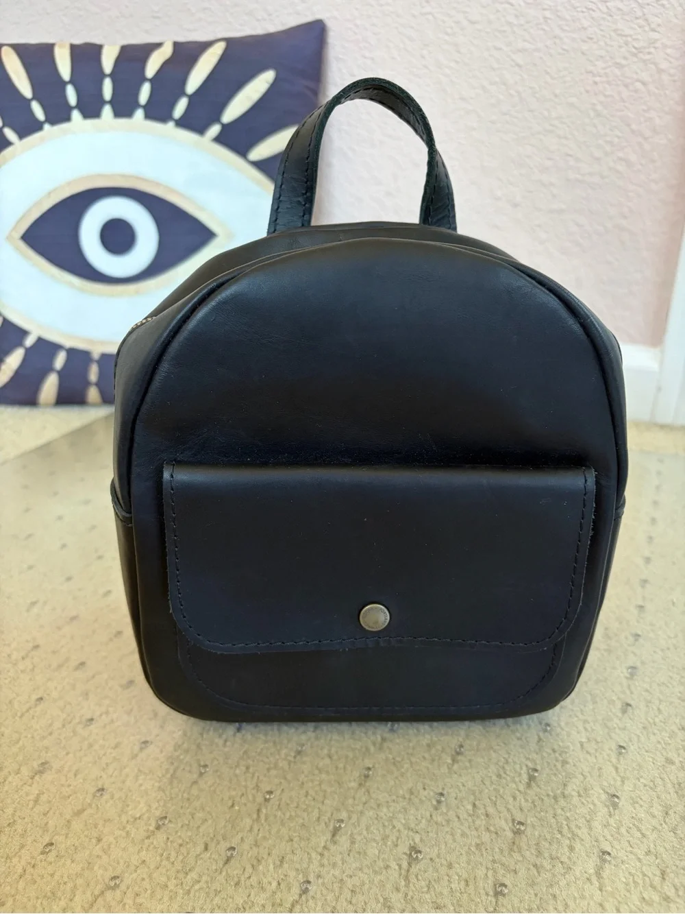 Portland Leather Goods Snap Mini Backpack Black Full Grain Leather Everyday NWOT